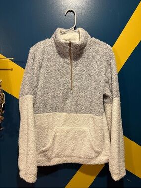 Hey Samy Gray & Cream Mock Neck Quarter Zip Fleece NWOT